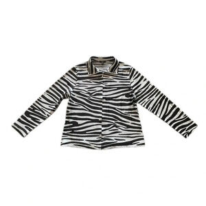 Lisa International Zebra Print Shiny Square Full Zip Collared Jacket Women’s M